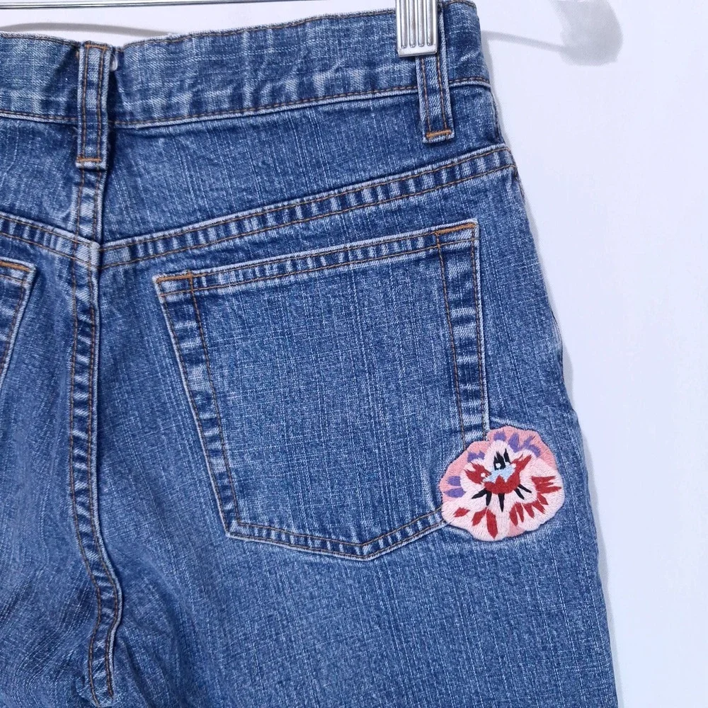 Vtg Gap Kids Floral Embroidered Flare Stretch Jeans Girls 14 Adjustable Blue Y2K